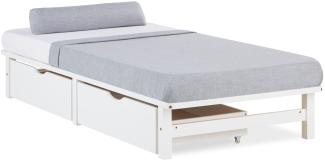 Palettenbett 90x200 cm mit Bettkasten 2er Set Lattenrost Massivholzbett Weiß Palettenmöbel Bett Holzbett