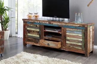 Casa Padrino Designer Sideboard Mehrfarbig B. 150 x H. 60 x T. 40 - Fernsehschrank - Kommode - Handgefertigt - Massivholz
