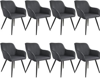 8er Set Stuhl Marilyn Leinenoptik, schwarze Stuhlbeine - dunkelgrau/schwarz