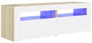 vidaXL TV-Schrank mit LED-Leuchten Weiß Sonoma-Eiche 120x35x40 cm, Mit Beleuchtung [804360]