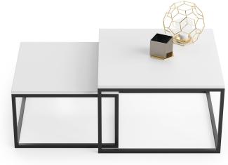 HomeCo. Couchtisch 2er Set weiß 42cm und 36cm hoch, Beistelltisch Loft Design, 2 in 1 Verschachtelung, Kratzfeste Oberfläche, Wohnzimmer