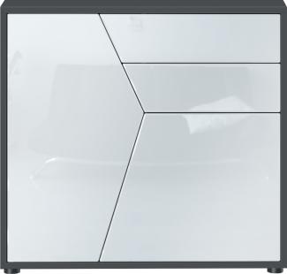 Vladon Sideboard Benny, Kommode mit 2 Türen und 2 Schubladen, Schwarz matt/Weiß Hochglanz (79 x 74 x 36 cm)