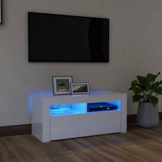 vidaXL TV-Schrank mit LED-Leuchten Hochglanz-Weiß 90x35x40 cm, Mit Beleuchtung [804325]