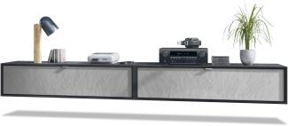 2er-Set TV Board Lana 120, Lowboards je 120 x 29 x 37 cm mit viel Stauraum, Korpus in Schwarz matt, Fronten in Scratchy Metal