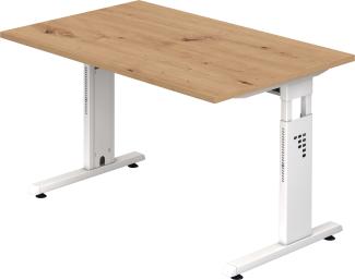 bümö® Schreibtisch O-Serie höhenverstellbar, Tischplatte 120 x 80 cm in Asteiche, Gestell in weiß