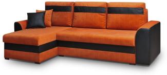 Ecksofa Sofa NIOBE mit Schlaffunktion Schwarz-Orange Ottomane Links