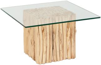Teak Couchtisch NICO Natural inkl. Glasplatte ca. 70x70cm Wohnzimmertisch Tisch