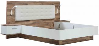 Forte Modern Way Bett, Holzwerkstoff, Stabeiche Dekor Kombiniert mit Weiß Matt, 296,5 x 119,7 x 210 cm