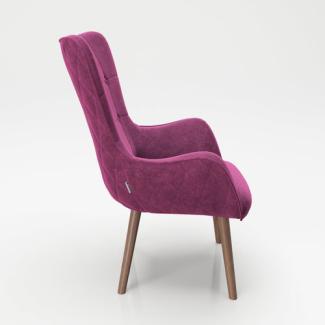 PLAYBOY Sessel mit Massivholzfüssen, Samt in Lila/Purple, Bestickung und Keder, Samtbezug, Retro-Design für Wohnzimmer, Schlafzimmer, Lounge oder Lesebereich, Ohrensessel in verschiedenen Farben