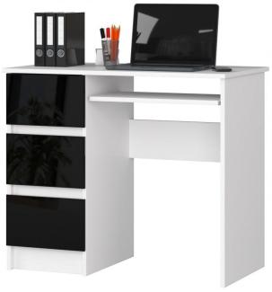 Schreibtisch Bürotisch Tisch A600 90x55x78 cm Weiss-Schwarz HGL Ausführung Links