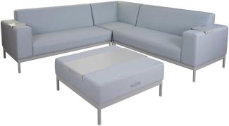 Ecksofa HWC-C47, Sofa Loungesofa Couch, Stoff/Textil Indoor wasserabweisend ~ blau mit Ablage