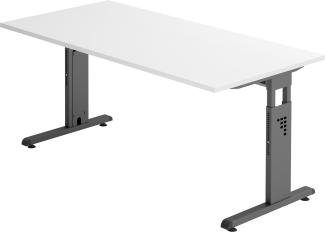 bümö® Schreibtisch O-Serie höhenverstellbar, Tischplatte 160 x 80 cm in weiß, Gestell in graphit
