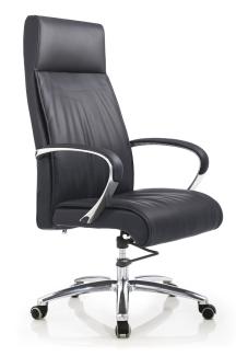 SalesFever Stuhl Bürostuhl Echtleder schwarz Echtleder, Kunstleder, Aluminium, Chrom L = 66 x B = 67 x H = 116