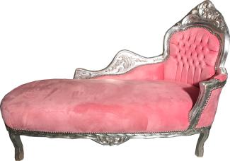 Casa Padrino Barock Chaiselongue Rosa / Silber - Möbel Liege Recamiere Wohnzimmer