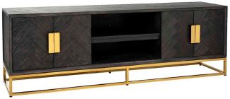 Casa Padrino Luxus TV Schrank Schwarz / Gold 185 x 42,5 x H. 60 cm - Massivholz Sideboard mit 4 Türen - Wohnzimmer Möbel - Hotel Möbel - Luxus Kollektion