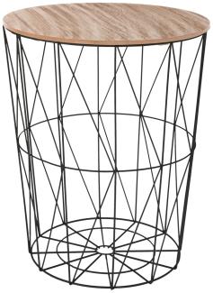 Atmosphera Korbtisch Beistelltisch Metall Korb mit Holz Deckel 47 x 47 x 57 cm
