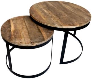 Couchtisch 2er Set Beistelltisch Wohnzimmer-Tisch rund Austin Metall-Gestell schwarz matt - tabacco