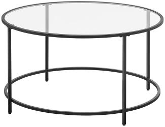 VASAGLE Couchtisch, Beistelltisch rund, Glastisch mit Metallgestell, Hartglas, Nachttisch, Sofatisch, für Balkon, schwarz LGT021B01