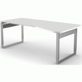 Freiformtisch, 195x80 / 100cm, O-Fuß, (Form 3), Weiß / Silber