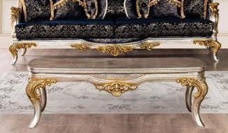 Casa Padrino Luxus Barock Couchtisch Silber / Gold - Massivholz Wohnzimmertisch im Barockstil - Barock Wohnzimmer Möbel - Edel & Prunkvoll