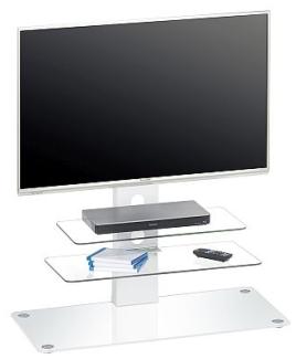 TV-Rack Weißglas - Schwarzglas ,Maße :900 x 950 x 400 mm Metall weiß - Weißglas