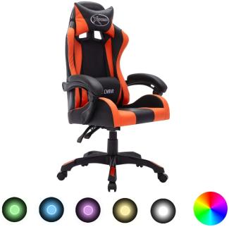 Gaming-Stuhl mit RGB LED-Leuchten Orange und Schwarz Kunstleder