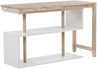 Schreibtischkombination Heller Holzfarbton / Weiß Gummibaumholz MDF-Platte mit Regal Modular 120x45 cm Regal Eckschreibtisch