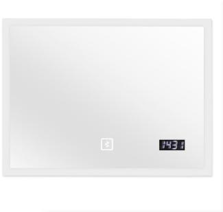 Aquamarin® Badspiegel mit LED Beleuchtung - 80 x 60 cm, EEK A++, Touchschalter, Dimmbar 3in1 Kaltweiß Neutral Warmweiß, Digitaluhr, Bluetooth - Badezimmerspiegel, Lichtspiegel, LED Spiegel