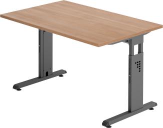 bümö® Schreibtisch O-Serie höhenverstellbar, Tischplatte 120 x 80 cm in Nussbaum, Gestell in graphit