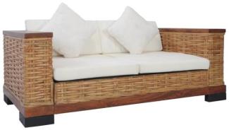 vidaXL 2-Sitzer-Sofa mit Auflagen Braun Natur Rattan
