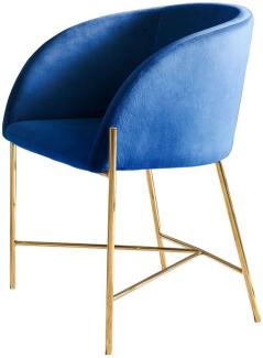 SalesFever Stuhl Stuhl blau Samt mit Armlehnen Metall, Samt L = 86,5 x B = 50 x H = 62,5 blau
