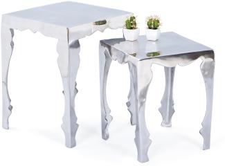 Beistelltisch 2er-Set Tisch Shabby Chic 2 Größen Aluminium massiv silberfarben Unikat L-Somalia