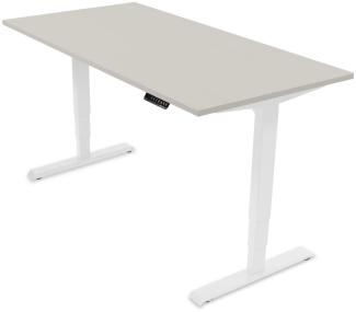 Desktopia Pro - Elektrisch höhenverstellbarer Schreibtisch / Ergonomischer Tisch mit Memory-Funktion, 5 Jahre Garantie - (Grau, 160x80 cm, Gestell Weiß)