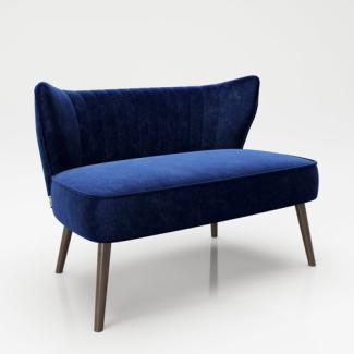 PLAYBOY - Sofa "KELLY", gepolsterter Loveseat mit Rückenlehne, Samtstoff in Blau mit Massivholzfüssen