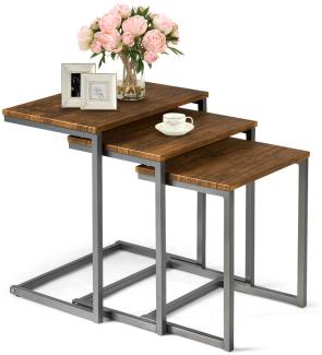 COSTWAY Beistelltisch 3er Set, Satztisch mit Metallgestell, Couchtisch Design, Kaffeetisch Wohnzimmertisch, Nachttisch fuers Bett