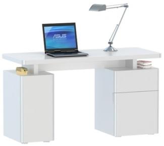 Jahnke Schreibtisch, E1 Spanplatte, Dekorbeschichtung, Metall, Hochglanz-weiß, 140 x 55 x 76 cm