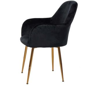 Esszimmerstuhl HWC-F18, Stuhl Küchenstuhl, Retro Design ~ Samt schwarz, goldene Beine