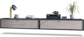 2er-Set TV Board Lana 120, Lowboards je 120 x 29 x 37 cm mit viel Stauraum, Korpus in Schwarz matt, Fronten in Eiche Nordic