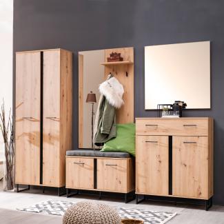 Garderoben-Set Flurmöbel Industrial Style Komplettset 5-tlg, Holz Eiche