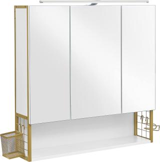 SONGMICS 'VASAGLE' Spiegelschrank Bad mit Beleuchtung, Badezimmerschrank, höhenverstellbare Regalebene, modern, weiß-gold BBK124A10