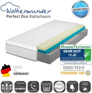 Wolkenwunder Perfect DUO KS Kaltschaummatratze inkl. integriertem Topper H3 | H3 Partnermatratze, 160x200 cm