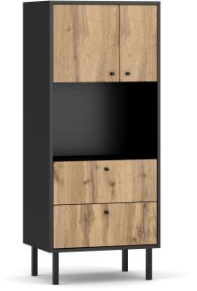 Domando Highboard San Severo M1 Modern für Wohnzimmer Breite 57cm, hohe Metallfüße, Schwarz Matt und Wotan Eiche