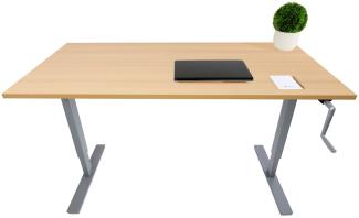 Desktopia Budget - höhenverstellbarer Schreibtisch mit Höhenverstellung per Kurbel (Buche, 160x80cm, Grau)