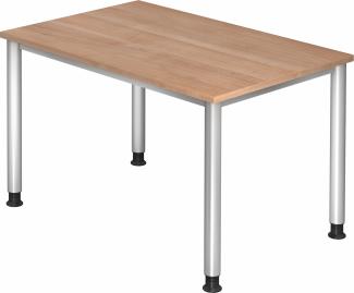 bümö® Schreibtisch H-Serie höhenverstellbar, Tischplatte 120 x 80 cm in Nussbaum, Gestell in silber
