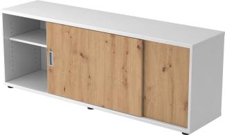 bümö® Lowboard mit Schiebetür, Sideboard in Weiß/Asteiche