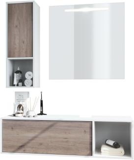 Badmöbel Komplettset La Costa, Korpus in Weiß matt / Fronten in Eiche Nordic, mit LED Spiegel