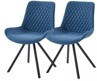 Inter-Furn Meran - 2 Esszimmerstühle Stühle - Sitz/Rücken Stoff Blau, Metallfüße Schwarz - B/H/T: 56 / 86 / 59 cm
