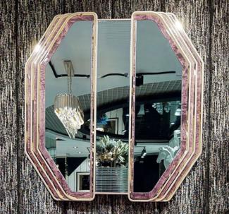 Casa Padrino Luxus Art Deco Wandspiegel Lila / Gold - Massivholz Spiegel mit Marmoroptik - Luxus Art Deco Wohnzimmer & Hotel Möbel