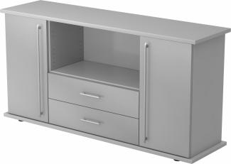 bümö® Sideboard mit Türen, Schubladen und Relinggriffen in Grau/Silber