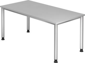 bümö® Schreibtisch H-Serie höhenverstellbar, Tischplatte 160 x 80 cm in grau, Gestell in silber